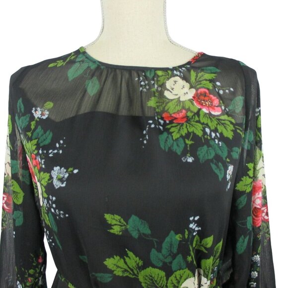 LOFT Dress Petite Black Floral Tie Waist Dark Romantic Size SP $89 - Picture 5 of 8